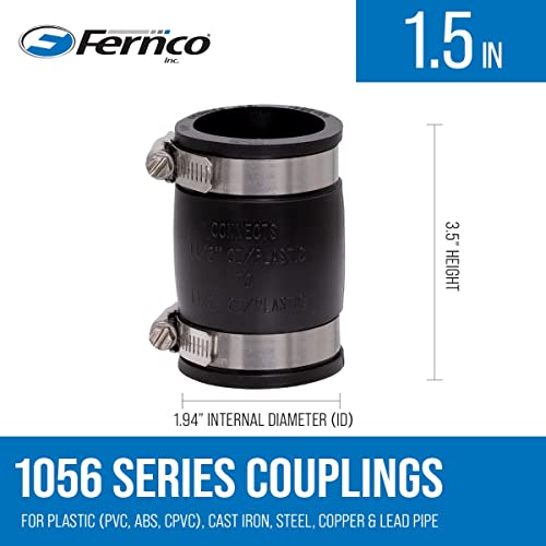 Fernco 1056-150 1-1/2-in. Flexible PVC Pipe Coupling for Cast Iron and Plastic Plumbing Connections 2-Pack