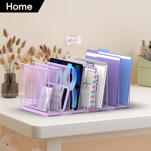 File Organizer for Desk, 7-Section Vertical File Sorter, Paper Holder Organizer Standing Metal File Folder for Office Home Classroom, Purple - color: Purple, size: 1 Pack 7-Section