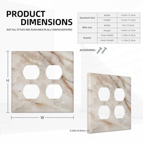 Beige Marble Pattern Light Switch Cover Modern Wall Plate Decorative 2 Gang Double Duplex Outlet Switch Plates Electrical Outlet Faceplate for Bathroom Kitchen Bedroom 4.6" x 4.5" - size: 2 Gang Double Duplex Outlet