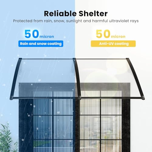 VIVOHOME Polycarbonate Window Door Awning Transparent 38 Inch x 78 Inch - color: Transparent, size: 38 Inch x 78 Inch
