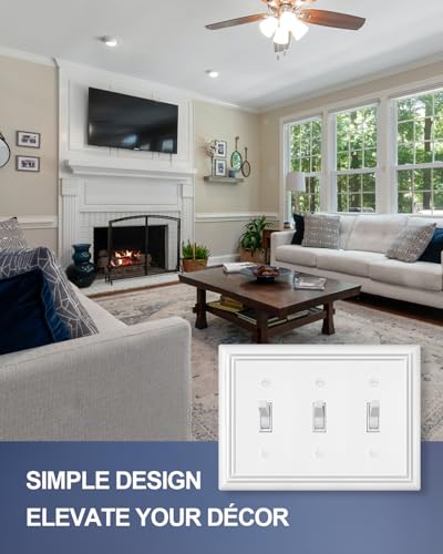 Switch Plates Outlet Covers, 1-Pack Metal Wall Plate, Pure White - color: Pure White, size: 3 Toggle 1PK