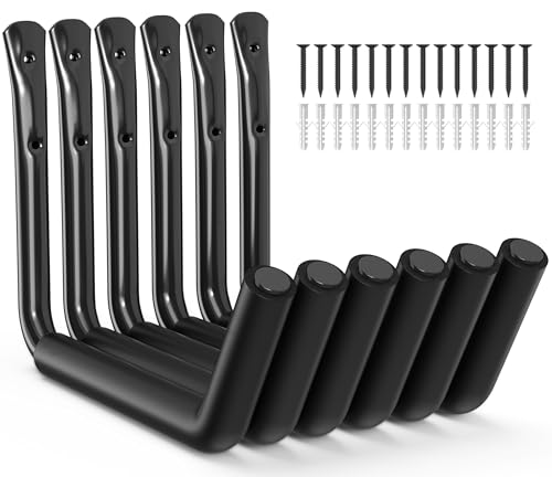 niffgaff Heavy Duty Garage Storage Hooks - 120 LB Capacity Wall Mounted Rack for Kayaks, Ladders, and Bikes - color: Black 6 pack