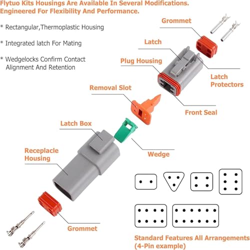 188PCS Deutsch Connector Kit,8 Sets 2/3/4/6/8/12 Pin Automotive Waterproof Car Electrical Wire Connectors Plug for Motorcycle, Truck, Car, Boats, Scooter(16-22AWG) - size: 188pcs