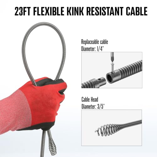 POPULO 120V Corded Electric Drain Snake Auger, 23Ft Auto-Feed with GFCI