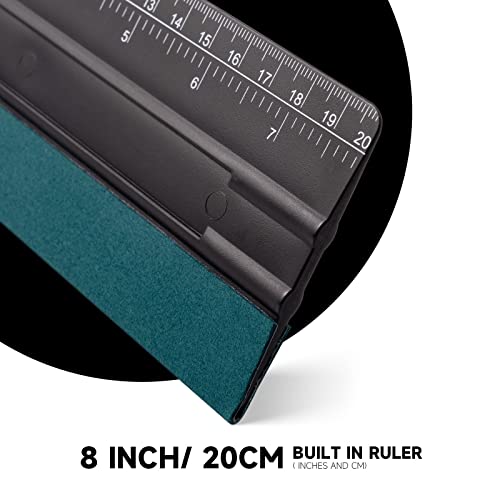 FOSHIO 8 Inch Felt Squeegee for Vinyl wtih Ruler 20CM 4 Round Corners Universal Card, Window Tint Film Installing Hard Black PP Car Vinyl Wrap Scraper Tool - color: Black, size: 8 Inch