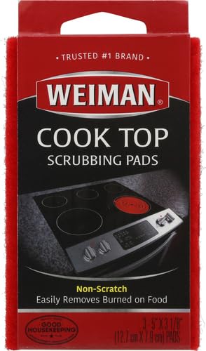 Weiman Cook Top Scrubbing Pads – Gently Clean and Remove Burned-on Food from All Smooth Top and Glass Cooktop Ranges, 3 reusable pads - size: 3 Count (Pack of 1)