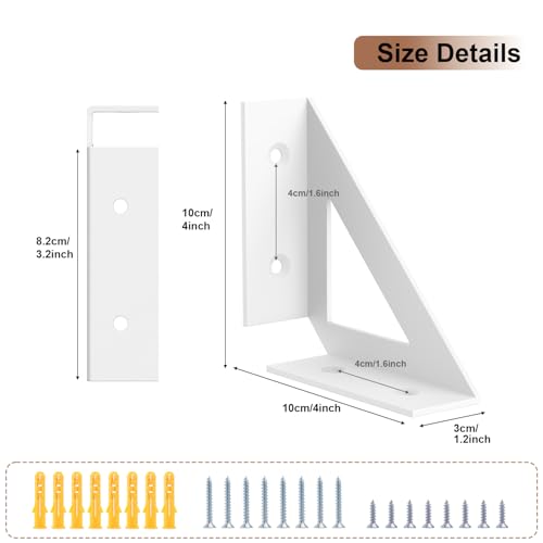 SOGAL White Shelf Brackets 4 Inch Small Floating Shelf Bracket 4 Pack - size: 4x4inch-white