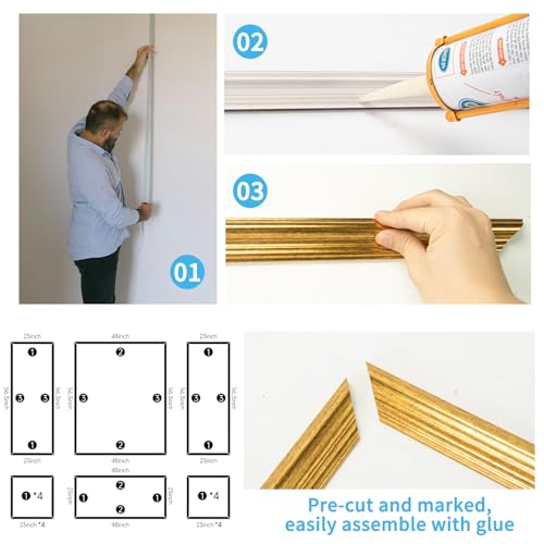 Art3d Pre-Cut Wall Molding Set of 6 pcs, 3 Top 3 Bottom, Antique Gold - color: Antique Gold: Style 2