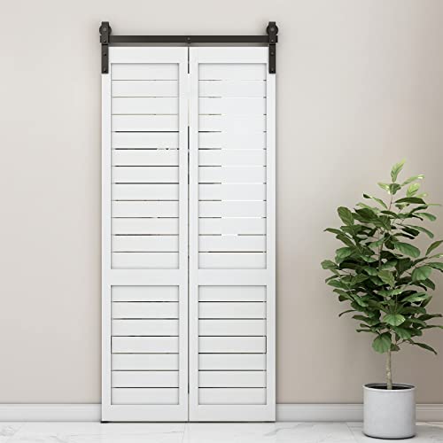 52" Bi-Folding Sliding Barn Door Hardware Track Kit,Smoothly&Quietly,Side Mounted Black Roller,Easy Install,Door Not Included [Fit Double 24" Bifold Doors] - size: 52" for 2 Doors