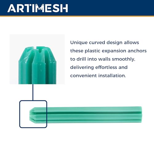 120 Pcs 7mm (1/4") x 38mm Plastic Expansion Anchors, Heavy Duty Green PE Wall Plugs for Concrete, Brick, Drywall & Hollow Walls - size: 7.38