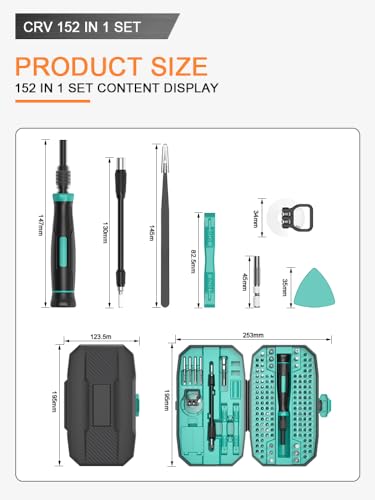 Precision Small Screwdriver Set,152 in 1 Precision Screwdriver set with Case,Electronics Repair Tool Kit for Computer, Laptop, iPhone, Macbook, PC, Glasses,mobile Phone Repair Kit
