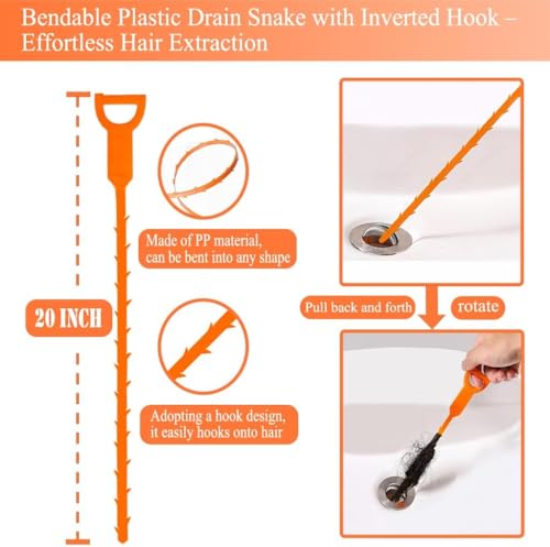 Drain Snake,61 inch Flexible Grabber Claw Pick Up Reacher Tool,Drain Clog Remover - Gutter Cleaning Tools for Home Sink, Bathroom Tub,Drain, Toilet, Tight Spaces