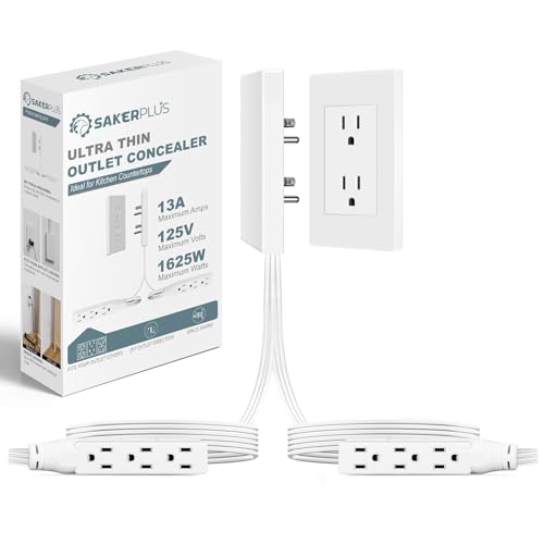 SakerPlus Outlet Concealer Power Strip-Outlet Cover Extender with 3AC Outlets-5ft Flat Plug Extension Cord,Universal Size,1625W for Kitchen, Home and Office,Child & Pet Safe(Dual 5 Foot) - style: dual 5ft (AC ports)
