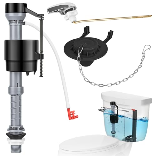 Universal Toilet Flusher Replacement Kit, Water-Saving & Height Adjustable Fill Valve, 2-Inch Flapper, Toilet Handle Lever, Quiet & Anti-Siphon Toilet Repair Kit Inside Tank (Black, 1-Pack) - color: Black