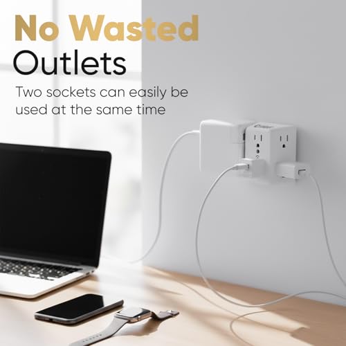 Unidapt 6 Outlet Wall Plug Extender, Surge Protector Power Strip, 1-Pack | 900 Joules, 3 Sided Wide Spaced Outlets, Mountable Wall Tap Multi Plug Charger Expander for Home, Office and Travel - style: 1-Pack