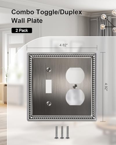 2-Pack Combo Toggle/Duplex Light Switch Cover Plate, Heirloom Silver - color: Heirloom Silver, size: Toggle/Duplex 2PK