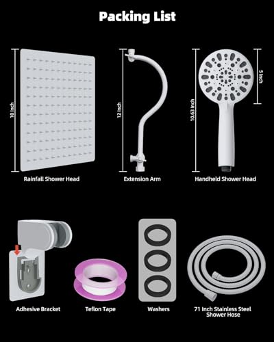 Hibbent All Metal High Pressure Rainfall 10'' Shower Head with Handheld - color: White, style: Square 10''