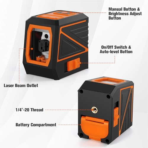 Laser Level with Tripod, 100 feet Green Cross Line Self Rotary Leveling Laser Level, Vertical and Horizontal Line, Rotatable 360 Degree, Manual Self leveling and Pulse Mode,IP54 Waterproof & Battery - color: Light Red