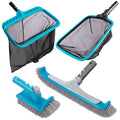 Sepetrel 4-Piece Pool Cleaning Kit, 17.5" Curved Wall Brush, Rotatable Hand Scrubber, Deep Bag Leaf Rake and Flat Skimmer Net (Pole Not Included) for Above Ground and Inground Pools - size: Plastic Frame Rake(No Pole)