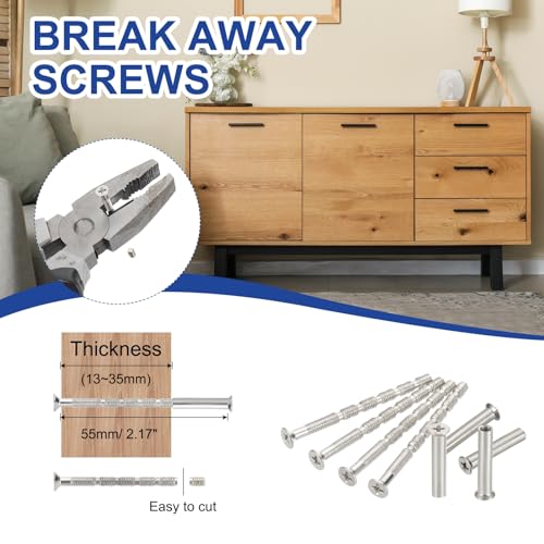 PATIKIL Door Handle Screws M4 x 55mm, 10 Set Cabinet Handle Break Away Screws for Drawer Pull with M4 x 25mm Sleeve Slub Bolt for Door Lever Knob - size: M4 x 55mm