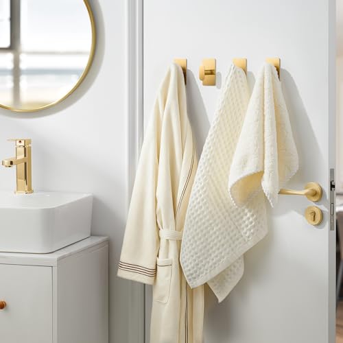 pickpiff Adhesive Towel Hooks: 20LB Extra Strong Wall Hanger, Gold 4 Pack - color: Glod, size: 4 Pack