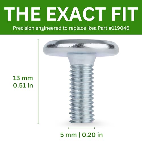 Spare Hardware Parts Replacement for IKEA Furniture Screw Metric Head Cap PF6S Screw - Part #119046 | Joint Connector Bolt M5.0-0.8×13 with 4mm Hex Recess| Pack of 8 - size: 119046