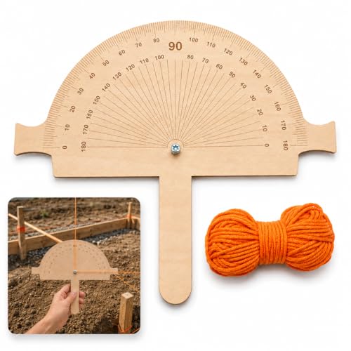 Wooden Angle Finder Tool with Orange String Line, 12" x 10" Birch Plywood Angle Ruler Protractor, 5mm Degree Finder for Construction Layout, Fencing, Foundation Marking, Welding, Pipelining & DIY