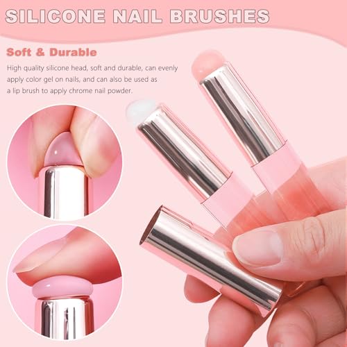 10Pcs Ombre Nail Brush Set, Silicone Chrome Powder Brush for Blooming & Aura Nails, French Tip Manicure, Nail Palette | Mixing Rod | Gradient Painting Pen Acrylic Nails Polish Design Tools