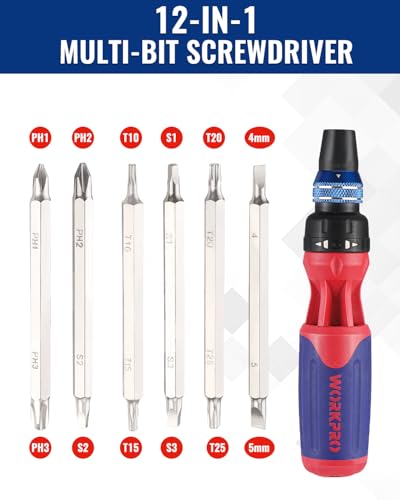 WORKPRO 12-in-1 Ratcheting Multi-Bit Screwdriver Set, Quick-load Mechanism Screwdriver with Double End Bits in Handle (Pack of 2) - size: Standard (Pack of 2)