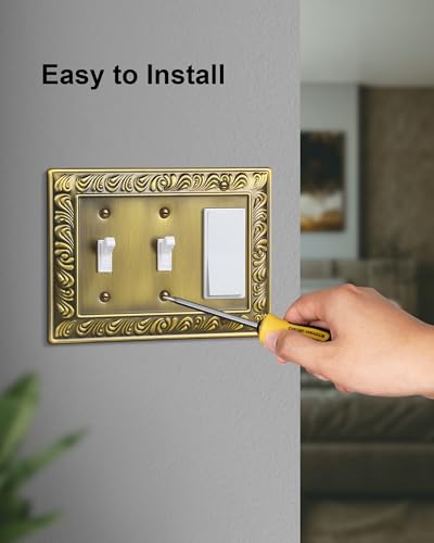 2-Pack Paisley Combo Double Toggle/Single Decorator Outlet Cover Plate - style: 2 Toggle/1 Decorator 2PK