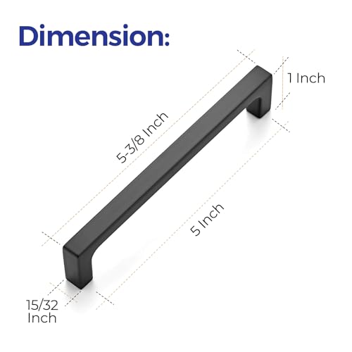 Ravinte Matte Black Square & Solid Cabinet Handles,5 Inch,30 Pack | Zinc Alloy, Flat Black Finish, Screws Included,Drawer Pulls, Cabinet Hardware for Kitchen & Drawer - size: 5 Inch Hole Center