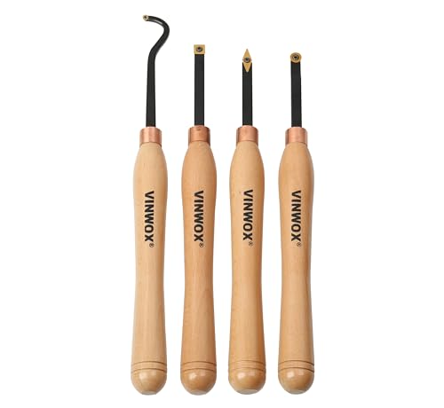 13.5" 4 PCS Carbide Wood Lathe Turning Tool Set, Pen Turning tool, Including Swan Neck Hollower, Rougher, Finisher, Detailer, Titanium Coated Carbide Blades 2X Service Life, Beech Wood Handle - size: 13.5INCH 4PCS