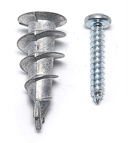 CONFAST Zinc Self-Drilling Metal Drywall Anchors Kit with Screws, 200 Pieces (100 Anchors + 100 Pcs 1" Screws), #8 Wall Anchors for Drywall, Sheetrock, and Hollow-Wall Installation - size: 100, style: Zinc