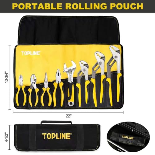 TOPLINE 8-Piece Pliers and Wrench Set with Rolling Pouch