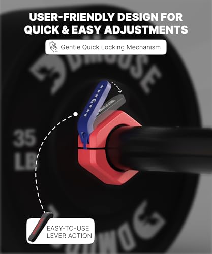 DMoose Fitness Barbell Clips 2 Inch (Pair) - Quick Release Olympic Barbell Clamps & Collars with Anti Slip TPR Grip for Secure Weightlifting and Powerlifting - Weight Clips for Bars at Home or Gym - color: American, style: Non Magnetic
