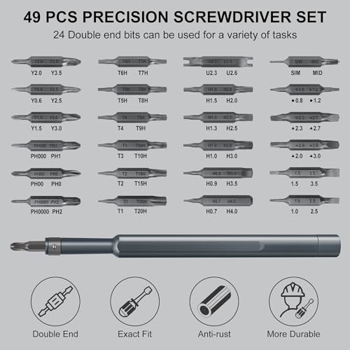 SHARDEN Precision Screwdriver Set for Electronic Repair 49 in 1 | Small Screwdriver Set, Magnetic Repair Tool Kit for Laptop, iPhone, Cell Phone, PC, MacBook, Computer, PS5, Glasses, Watch - color: 49 in 1 Grey
