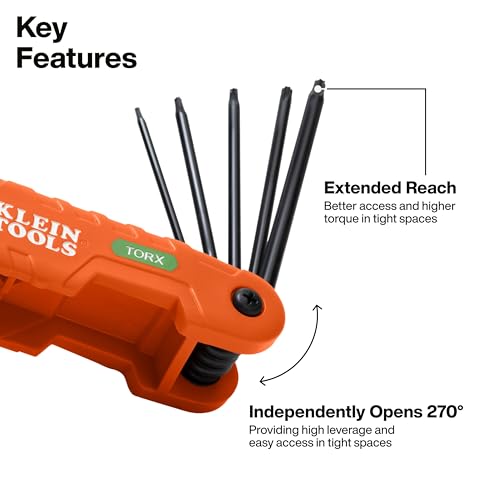 Klein Tools 70550T Pro Folding Hex Key Set, 10-Key Torx Sizes T6 to T40, Heat-Treated Alloy Steel, High-Leverage Blades - style: 10-Key TORX