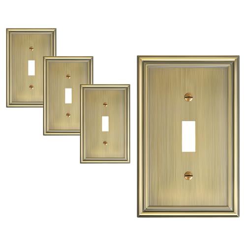 4-Pack Zinc Alloy Single Toggle Light Switch Cover Plate, Solid Wall Plate - color: Antique Brass, size: 1 Toggle 4PK