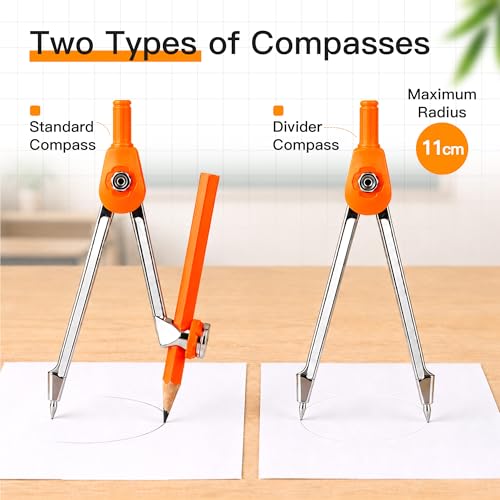 YPLUS Geometry Set, Protractor and Compass Set for Students, 11Pcs - size: 1 Count (Pack of 11)