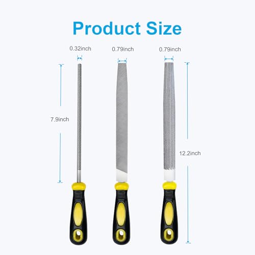 3Pcs Metal File Set, 8-Inch Professional High Carbon Steel