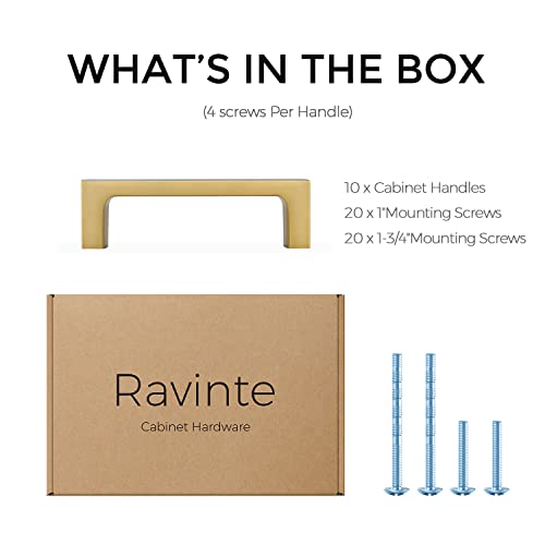 Ravinte Brushed Brass Solid Pulls Cabinet Handles 3 Inch 10 Pack - size: 3 Inch Hole Center