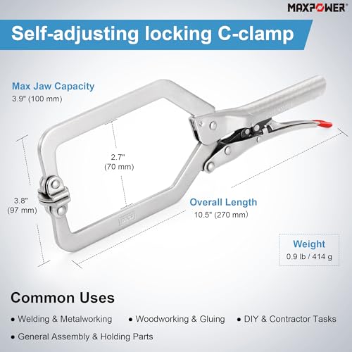 MAXPOWER 10.5" Self-Adjust Locking C-Clamp, 3.9" Jaw Oepning, Swivel Pad - style: Locking C Clamp 10.5"