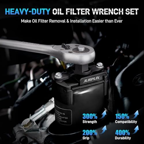 Universal Adjustable Oil Filter Wrench– 2-3/8 to 3-1/8 Inch (60-80mm) Cap Style Tool, 1/2" Drive Removal Tool with Non-Slip Serrated Jaws – Fits Small to Medium Spin-on Filters, UTVs, JetSkis - size: 60-80 mm (1 Piece)