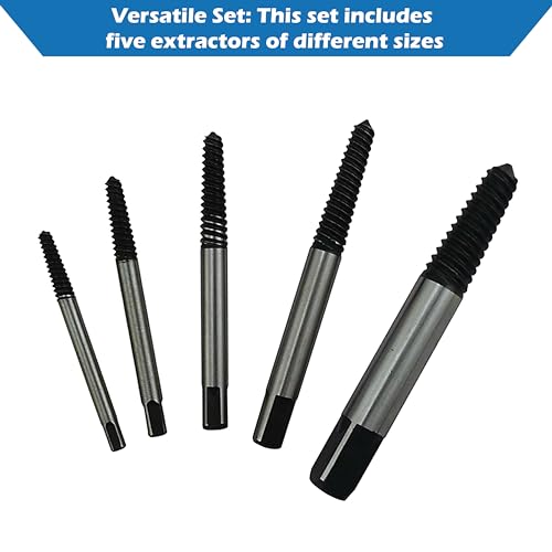 TJR® 5pcs Spiral Screw Extractor Set Sizes #1-#5 for M3-M8 - Easy Out Multi-Spline Stripped Bolt Remover