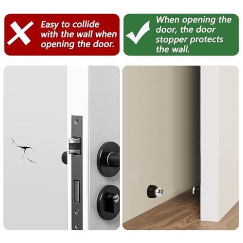 Powerful Magnetic Doorstop - 2 Pcs Stainless Steel Mini Door Stopper, Heavy Duty Magnetism Door Holder for Bedroom Bathroom Kitchen Home Office (Black)