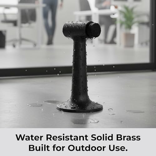 Heavy Duty 6″ Door Stop, Solid Brass Commercial Grade, Floor Mount Stopper (Matte Black) - color: Matte Black