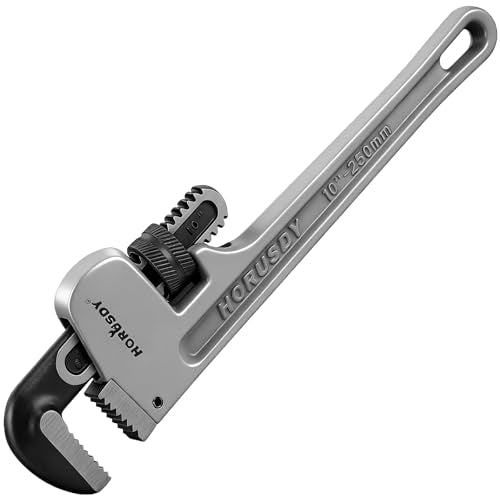 HORUSDY 10-Inch Aluminum Pipe Wrench, Heavy Duty Adjustable Plumbing Wrench for Pipe Fittings, Lightweight 250mm Gray Pipe Tool, Strong Grip & Durable Design for Home and Professional Use - style: 10" Lightweight Aluminum
