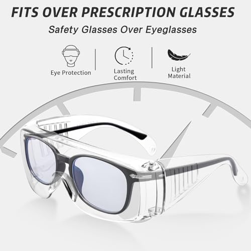 Salfboy Safety Glasses Over Eyeglasses, Anti-Fog Protective Goggles