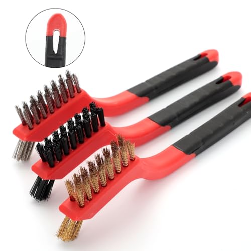 6 Pcs Wire Brush Set with Stainless Steel, Brass & Nylon Bristles
