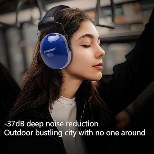 37dB Gun Range Ear Protection, Adjustable Ear Muffs for Noise Reduction, for Shooting, Construction, Mowing - color: Blue